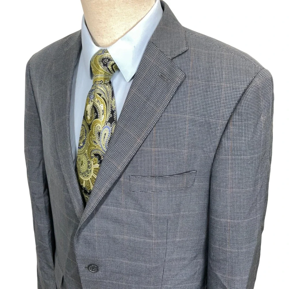 Peter Millar Blazer Mens 42T Gray Houndstooth Plaid Neutral Heritage Wool Silk‎